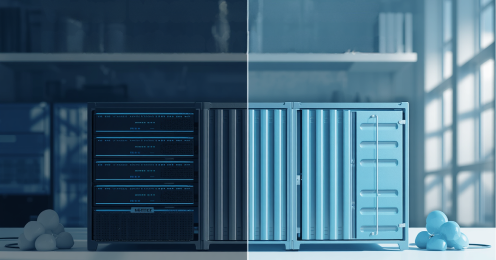 Picture of a virtual machine and a container next to other. Altitude Sync offers both to partners.